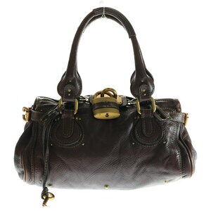 Chloe Paddington Leather Padlock Kanade Handbag Brown Silver